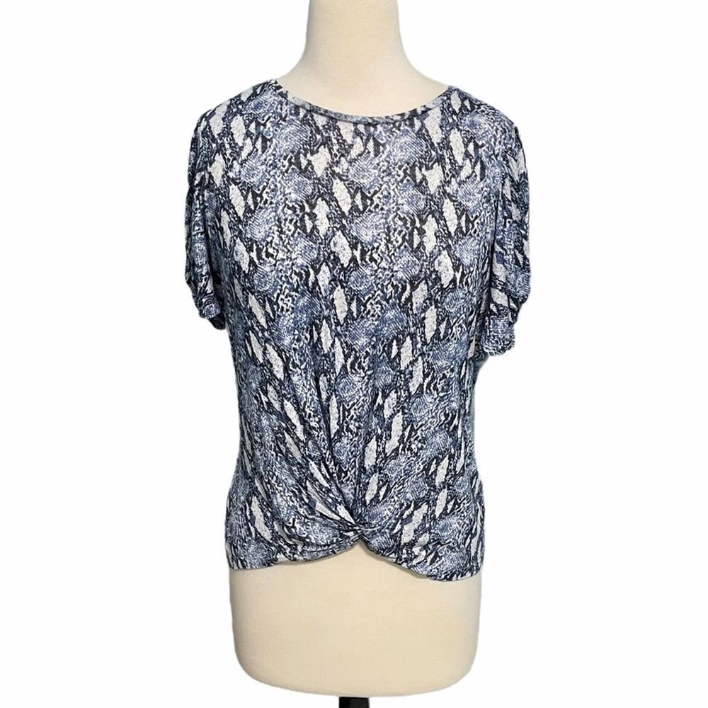 Generation‎ Love Snakeskin Print Linen Short Sleeve T-Shirt Tee Top Blue Small